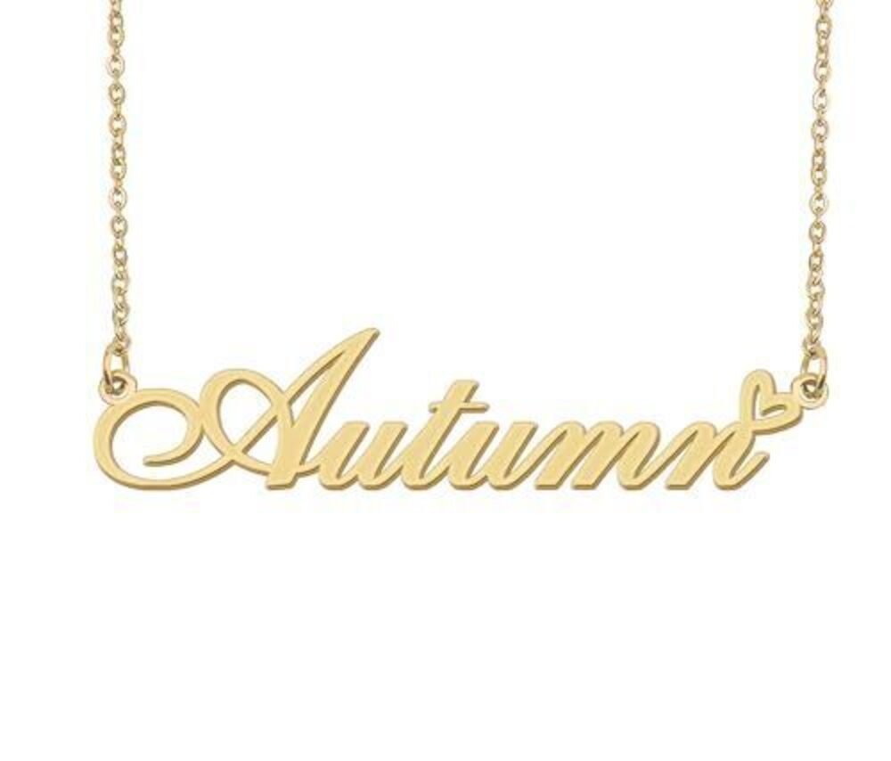 7365 Autumn Name Necklace Heart Charm Pendant 18k Gold Plated Stainless